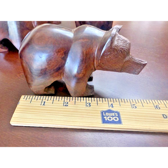 Vintage MCM Hand Carved Mexico Ironwood BROWN BEAR Grizzly Figurines family of 4 - Picture 9 of 13